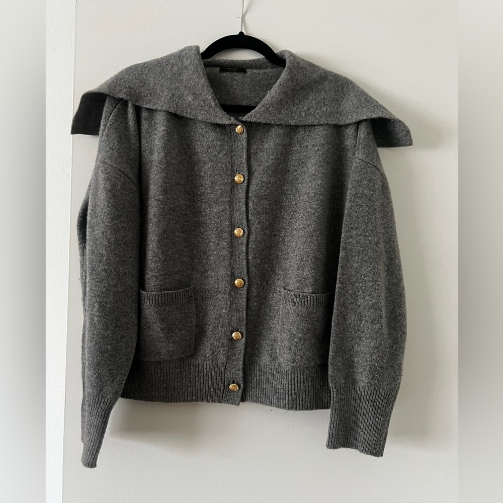 Massimo Dutti Charcoal Cardigan with Gold Buttons